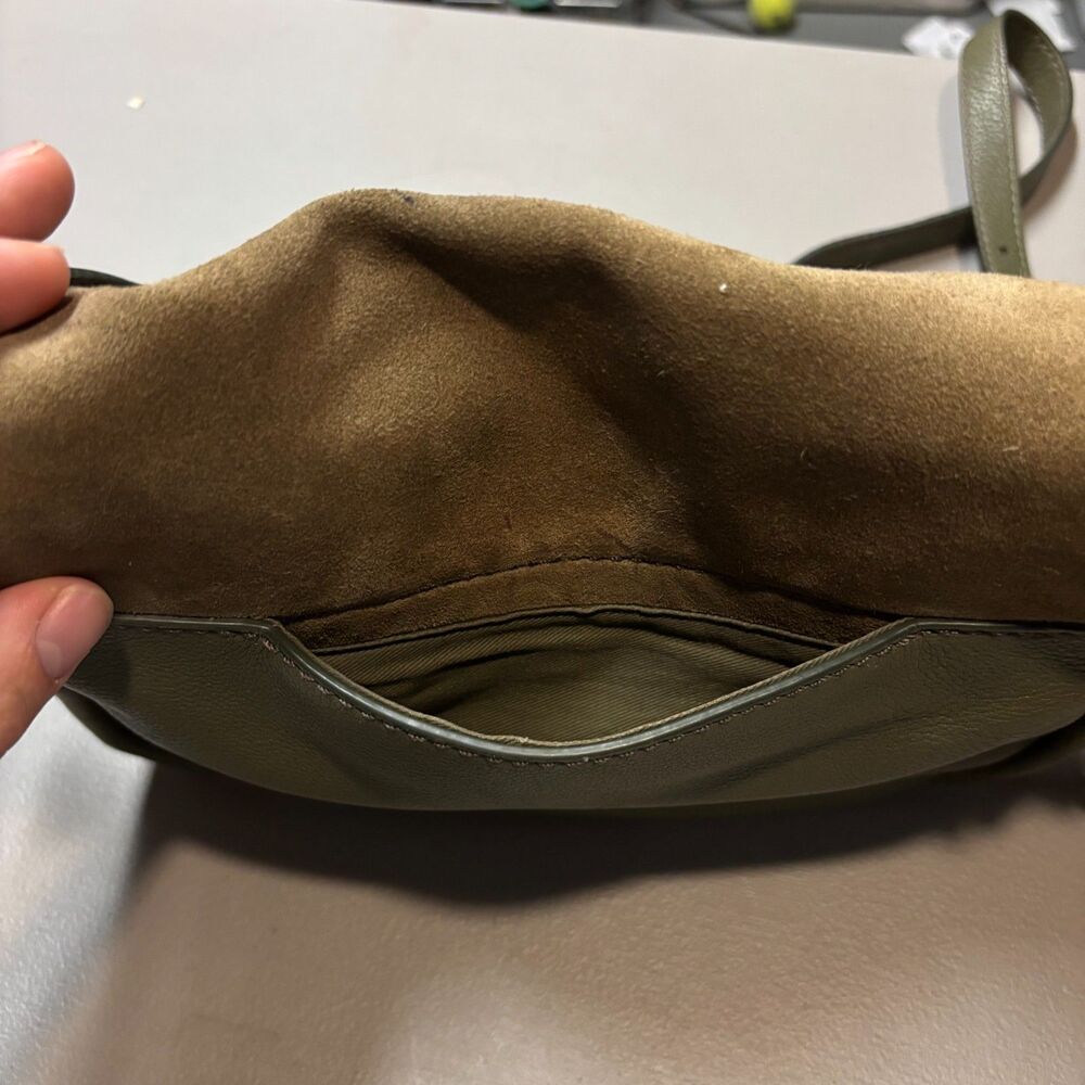Fossil Olive Green Pebbled Leather & Suede Saddle Bag - Picture 11 of 16